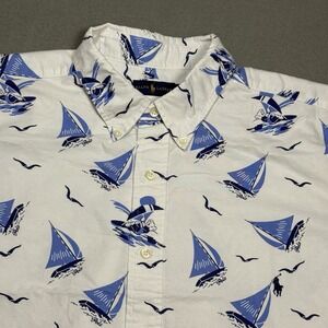 Ralph Lauren White Button-Down Shirt with Blue Sailboat Print